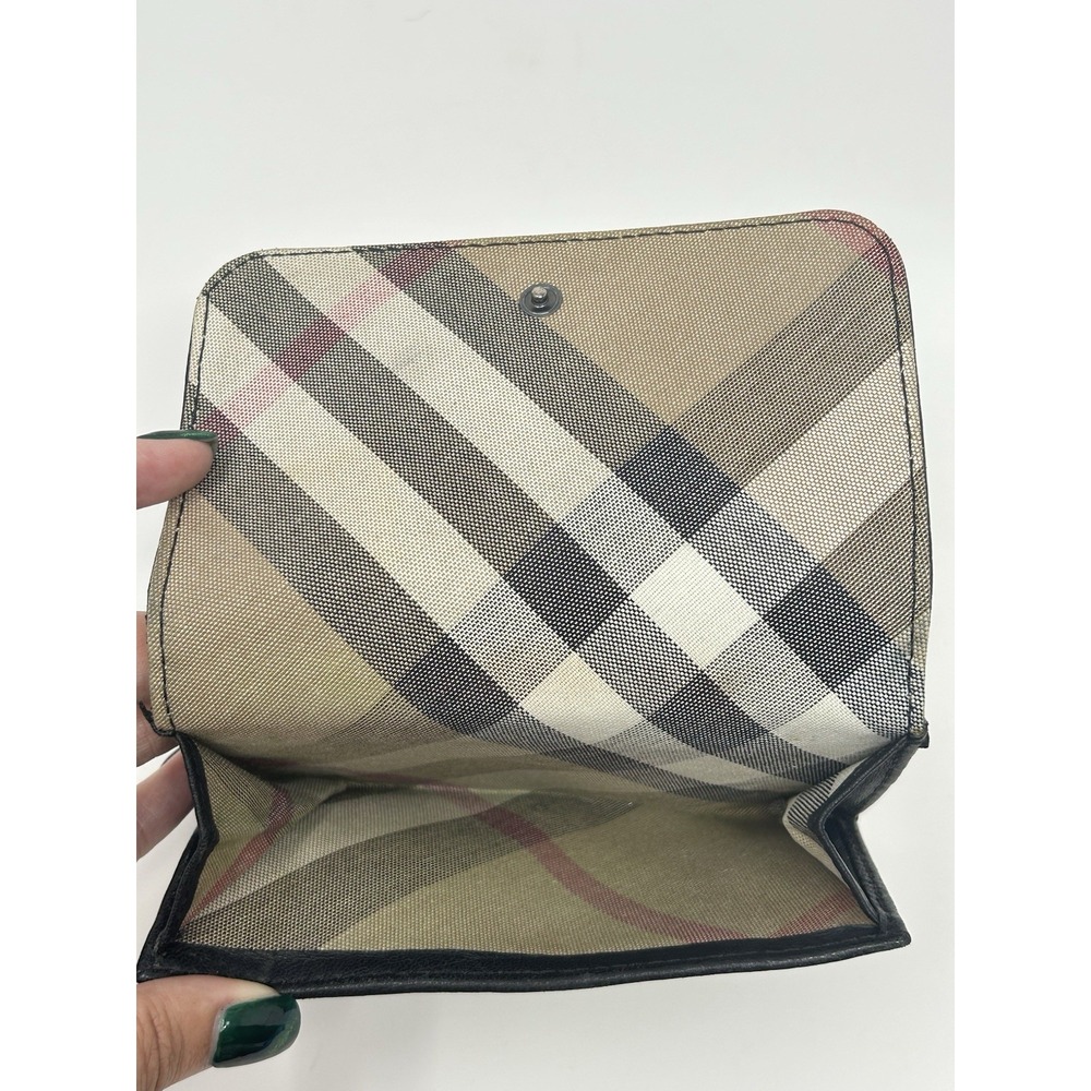 Vintage Burberry Black Leather Nova Check Bifold‎ Wallet 5.5" x 4" - Picture 8 of 8